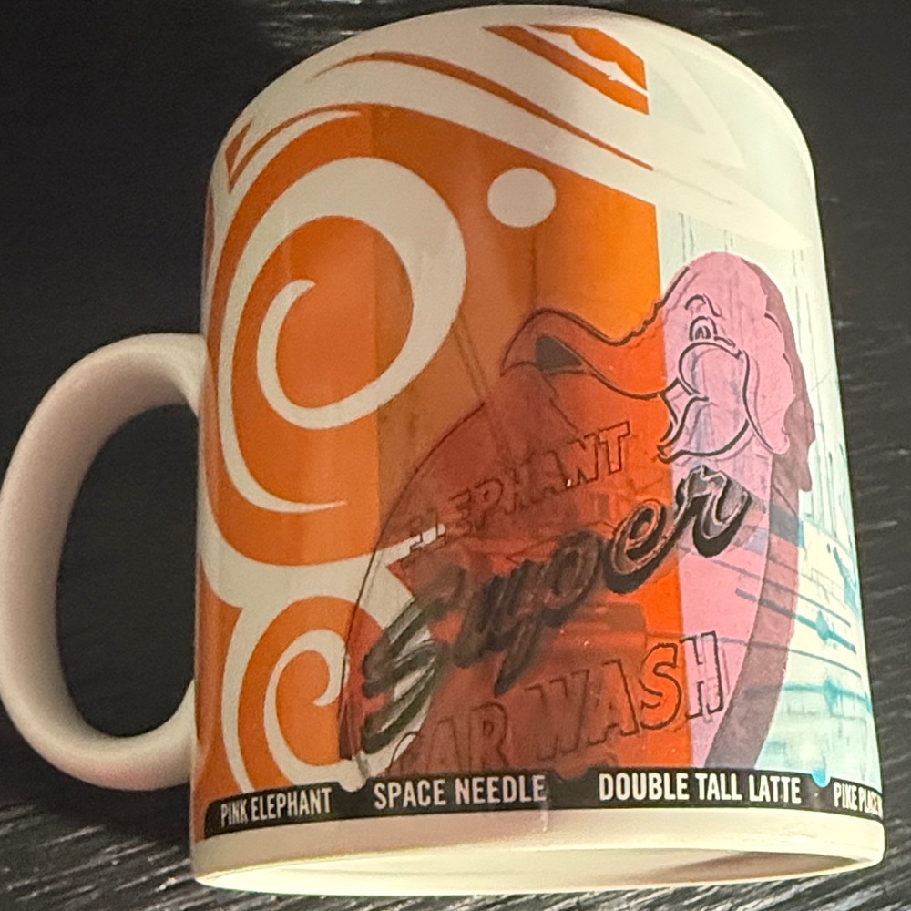 Starbucks Coffee Mug City Seattle White Blue Pink Elephant 16 OZ Vintage - Picture 4 of 9